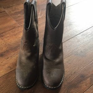 Brown leather cowboy boots